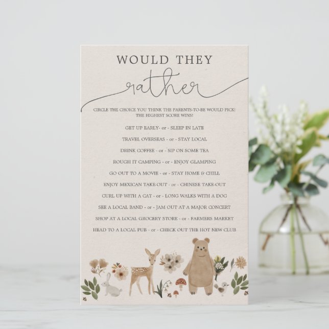 Double Sided Baby shower Games Boho Woodland (Staand voorkant)