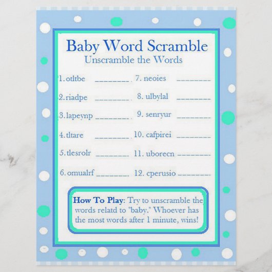 Double Sided Baby shower Games Flyer (Voorkant)