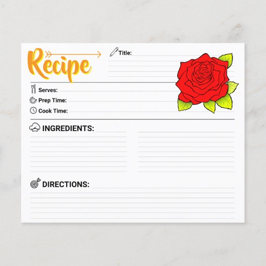 Double Sided Cute Flower Floral Blank Recipe Card (Voorkant)