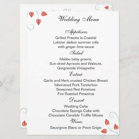 Double Sided -Menu/Wedding Ceremony Program Programma (Voorkant / Achterkant)