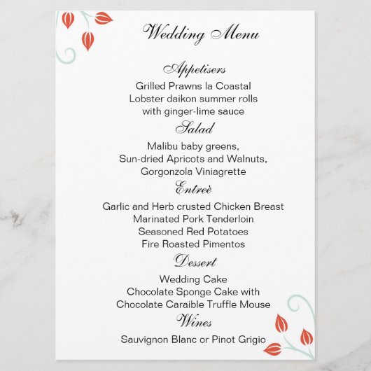 Double Sided -Menu/Wedding Ceremony Program Programma (Voorkant)