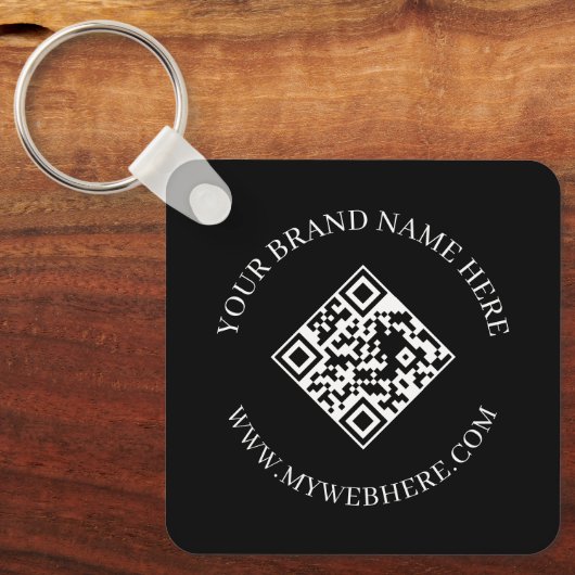 Double Sided QR Code Custom Text Black Keychains Sleutelhanger (Voorkant)