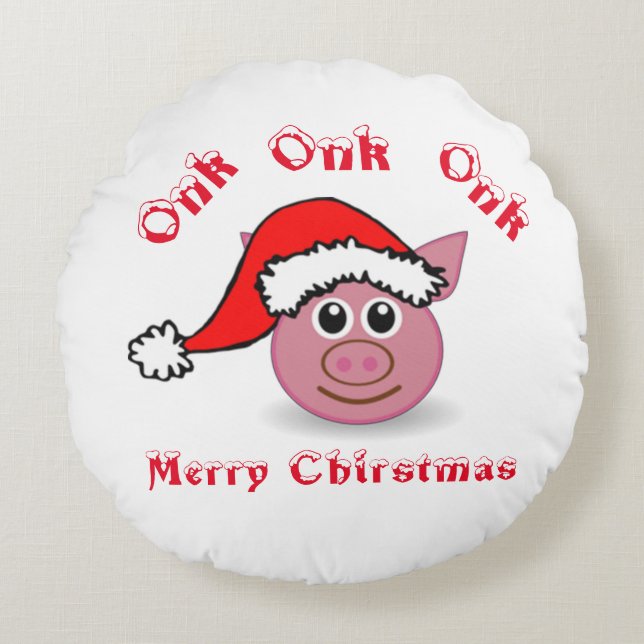 Double Sided Santa Piggy Rond Kussen (Voorkant)