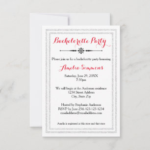 Double Silver Trim - 3x5 Bachelorette Invitation Kaart