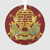 Double symbole de bonheur d'or avec des oiseaux (dos)