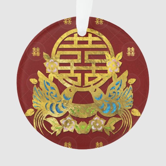 Double symbole de bonheur d'or avec des oiseaux (devant)