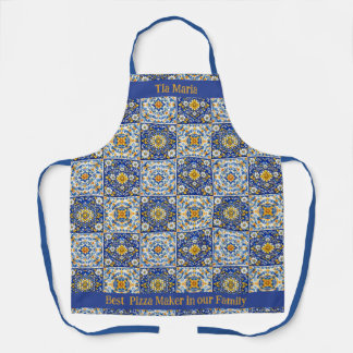 Double‑Text Azulejo Kitchen Apron  Schort