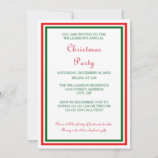 Double Trim de Noël -5x7 Invitation de fête de Noë (Devant)