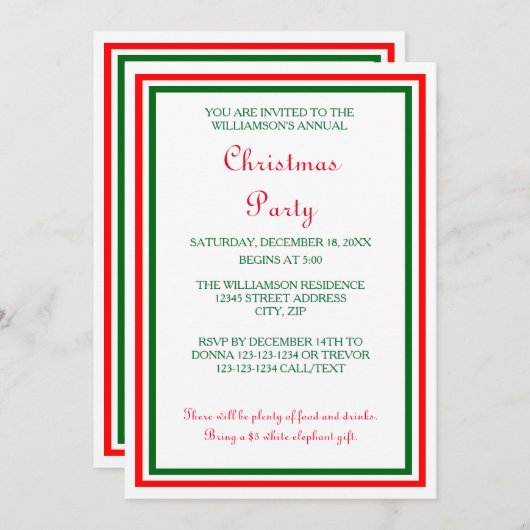 Double Trim de Noël -5x7 Invitation de fête de Noë (Devant / Derrière)