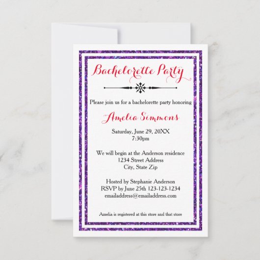 Double Trim Purple - Invitation Bachelorette 3x5 (Devant)