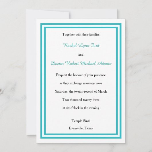 Double Trim Turquoise -5x7 Faire-part de mariage (Devant)