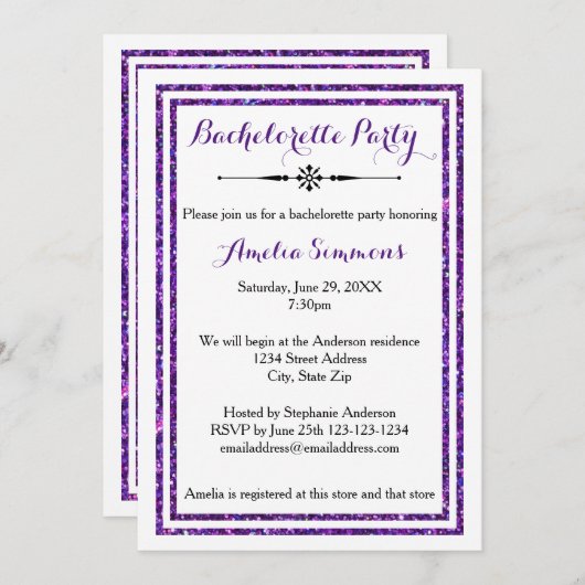 Double Trim Violet - Invitation de Bachelorette 3x (Devant / Derrière)