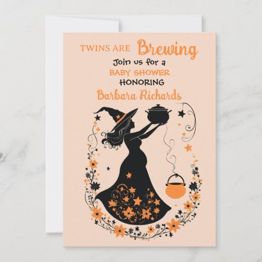 Double Trouble Brew - Een Tweeling Halloween Baby  Kaart (Voorkant)