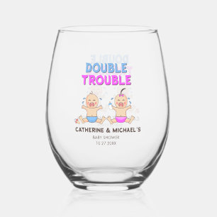 Double Trouble Twin Boy & Girl Baby shower Wijnglas Zonder Voet