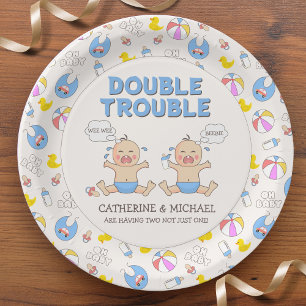 Double Trouble Twin Boys Baby shower Papieren Bordje