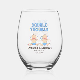 Double Trouble Twin Boys Baby shower Wijnglas Zonder Voet