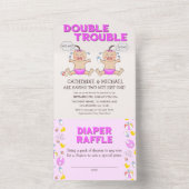 Double Trouble Twin Meisjes Baby shower All In One Uitnodiging (Binnen)