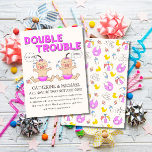 Double Trouble Twin Meisjes Baby shower Bedankkaart