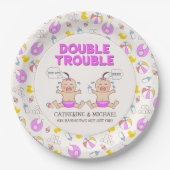 Double Trouble Twin Meisjes Baby shower Papieren Bordje (Voorkant)