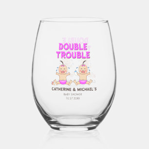 Double Trouble Twin Meisjes Baby shower Wijnglas Zonder Voet