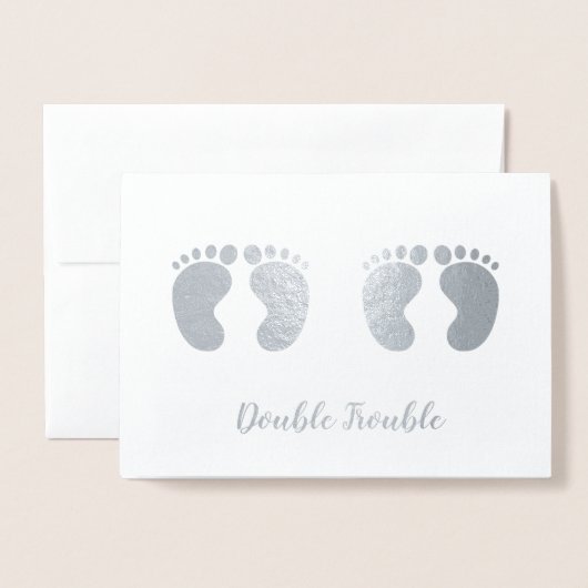 Double Trouble Twins Nouveau bébé Faire-part Argen (Devant avec enveloppe)