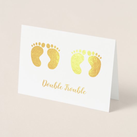 Double Trouble Twins Nouveau bébé Faire-part Or (Devant)