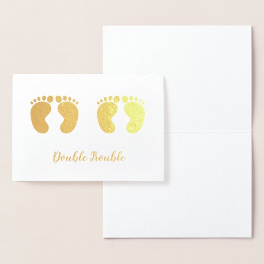 Double Trouble Twins Nouveau bébé Faire-part Or (Affichage)
