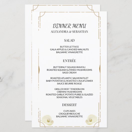 Double verdure Calla Lily Dîner Mariage Menu (Devant / Derrière)