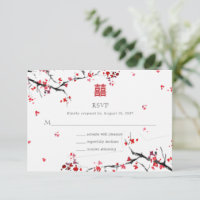 Double Xi Chinois Rouge Élégant Mariage Invitation
