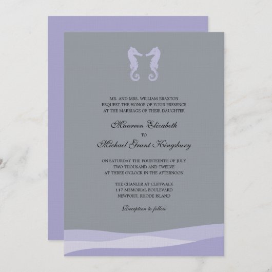 Doubles invitations de mariage d'hippocampe (Devant / Derrière)