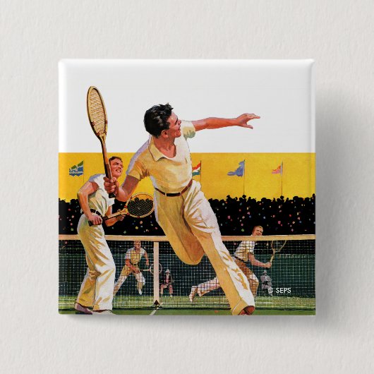 Doubles Tennis Match Vierkante Button 5,1 Cm (Voorkant)