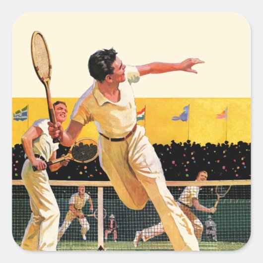 Doubles Tennis Match Vierkante Sticker (Voorkant)
