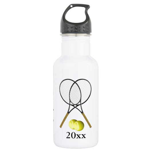 Doubles Tennis Sport Theme Name / Datum Waterfles (Voorkant)