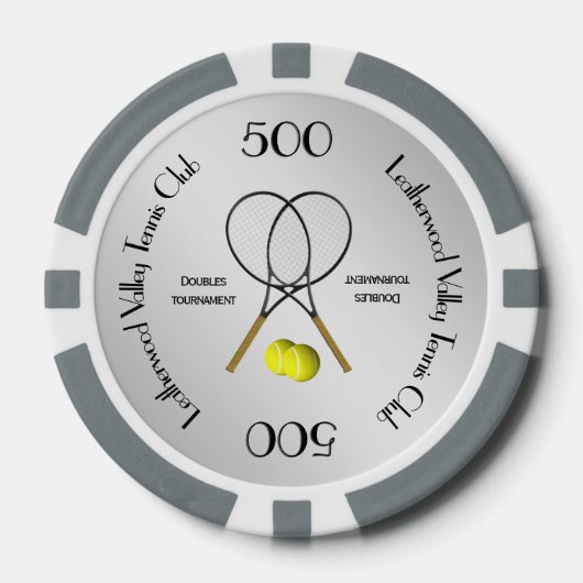 Doubles Tennis Sport Theme Silver Pokerchips (Voorkant)