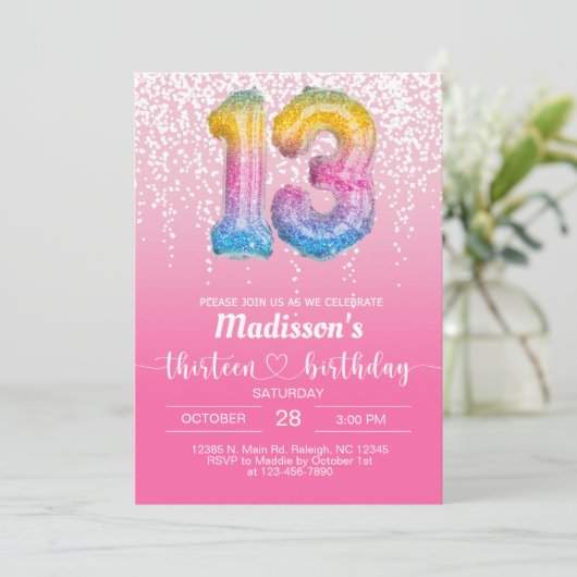 Douce 13 treize fille rose chaud invitation d'anni (Debout devant)