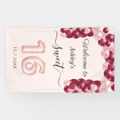 Douce 16 Rouge rose bannière de bienvenue (Horizontal)