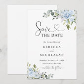 Douce Botanique Bleue Faire-Part de Mariage de Pré (Devant / Derrière)