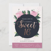 Douce carte d'anniversaire 16. Or et rose. Floral (Devant)