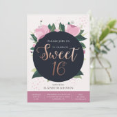 Douce carte d'anniversaire 16. Or et rose. Floral (Debout devant)