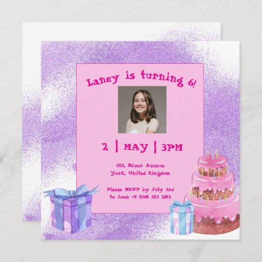 Douce Célébration : Invitation d'anniversaire Rose (Devant / Derrière)