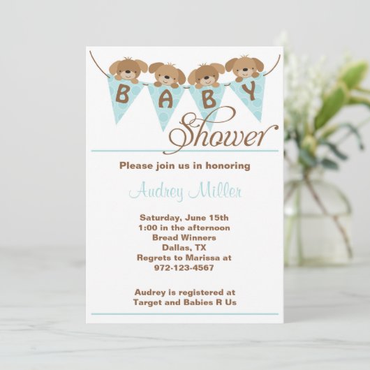 Douce chiot bébé douche Invitations (Debout devant)