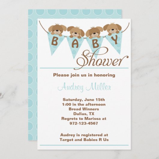 Douce chiot bébé douche Invitations (Devant / Derrière)