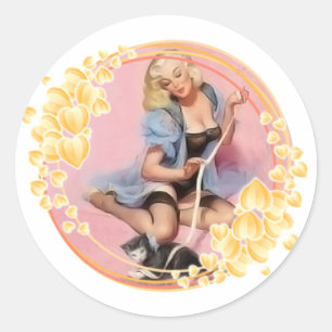 Douce dame avec Stickers Chat & Étiquettes