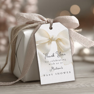 Douce étiquette de cadeau de baby shower avec noeu