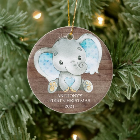 Douce Garçon Éléphant Bébé Premier Noël Ornement (Arbre)
