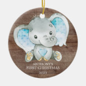 Douce Garçon Éléphant Bébé Premier Noël Ornement (Devant)