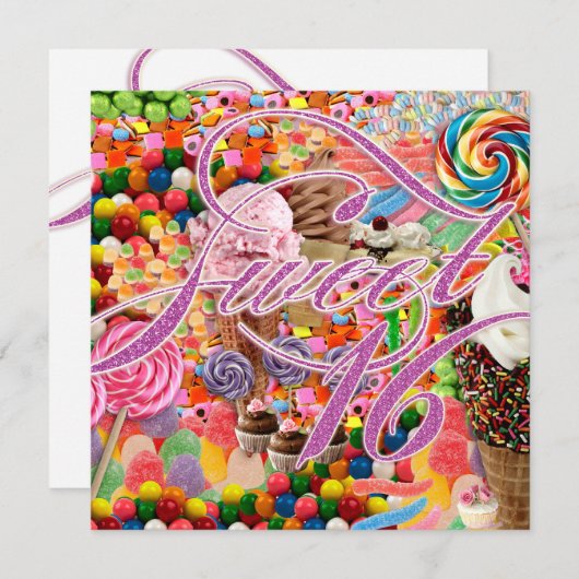 Douce Invitation de 16 fêtes Parties scintillant r (Devant / Derrière)