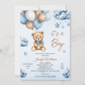 Douce Invitation Fête de Bébé Garçon Ballon Bleu O (Devant)