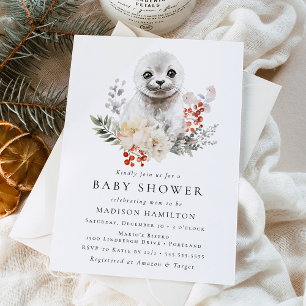 Douce Invitation Fête de Naissance Hiver Phoque Ar