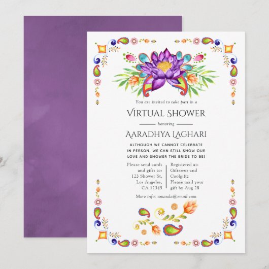 Douce Invitation Florale Paisley Indienne Virtuell (Devant / Derrière)